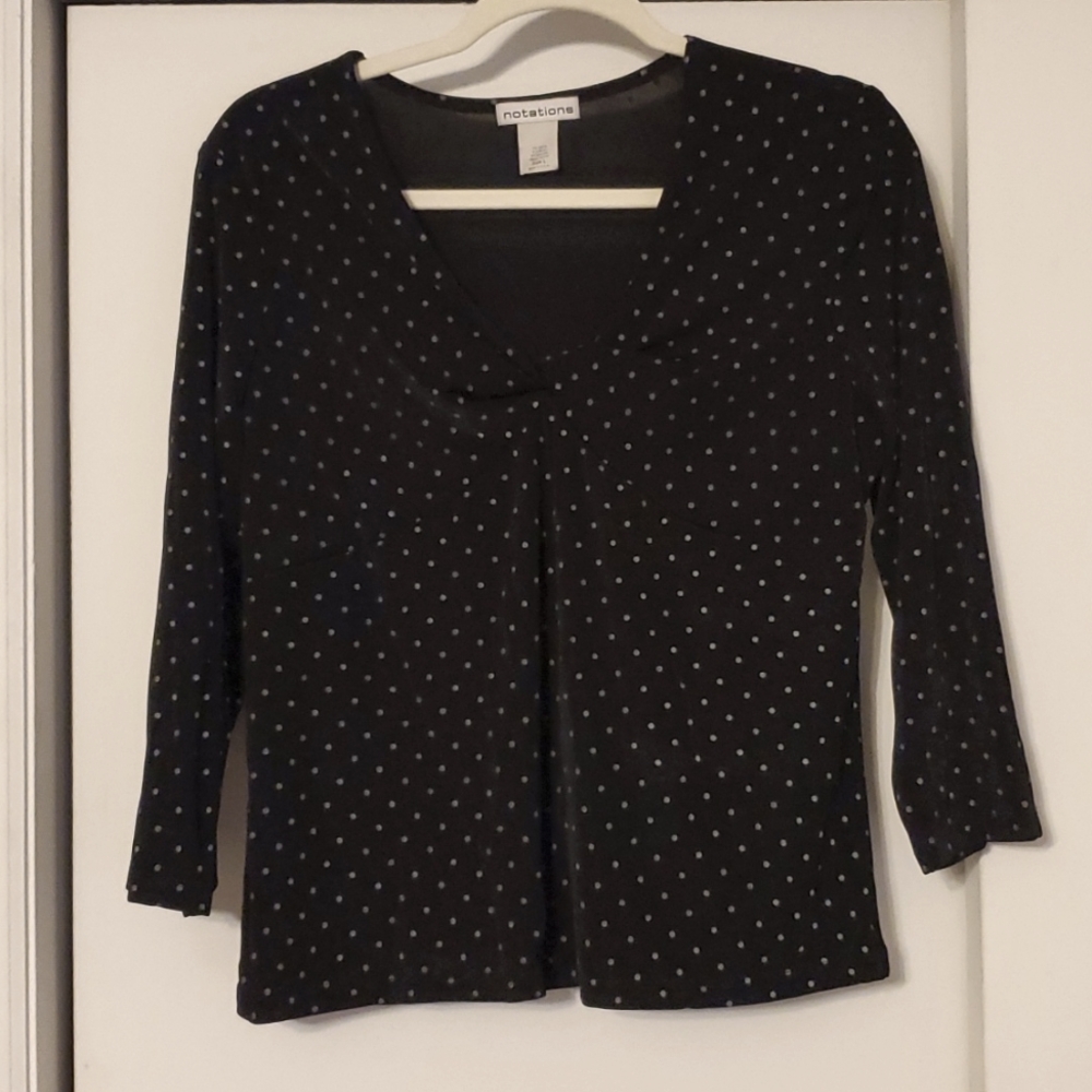 Notations Black Top with Gray polka dots